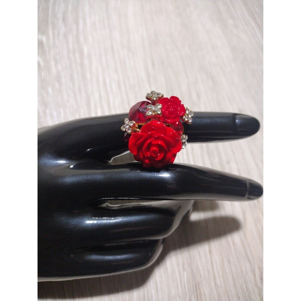 Oversize Rose - Gold Plated - Adjustable Floral Statement Ring - New - Picture 8 of 9